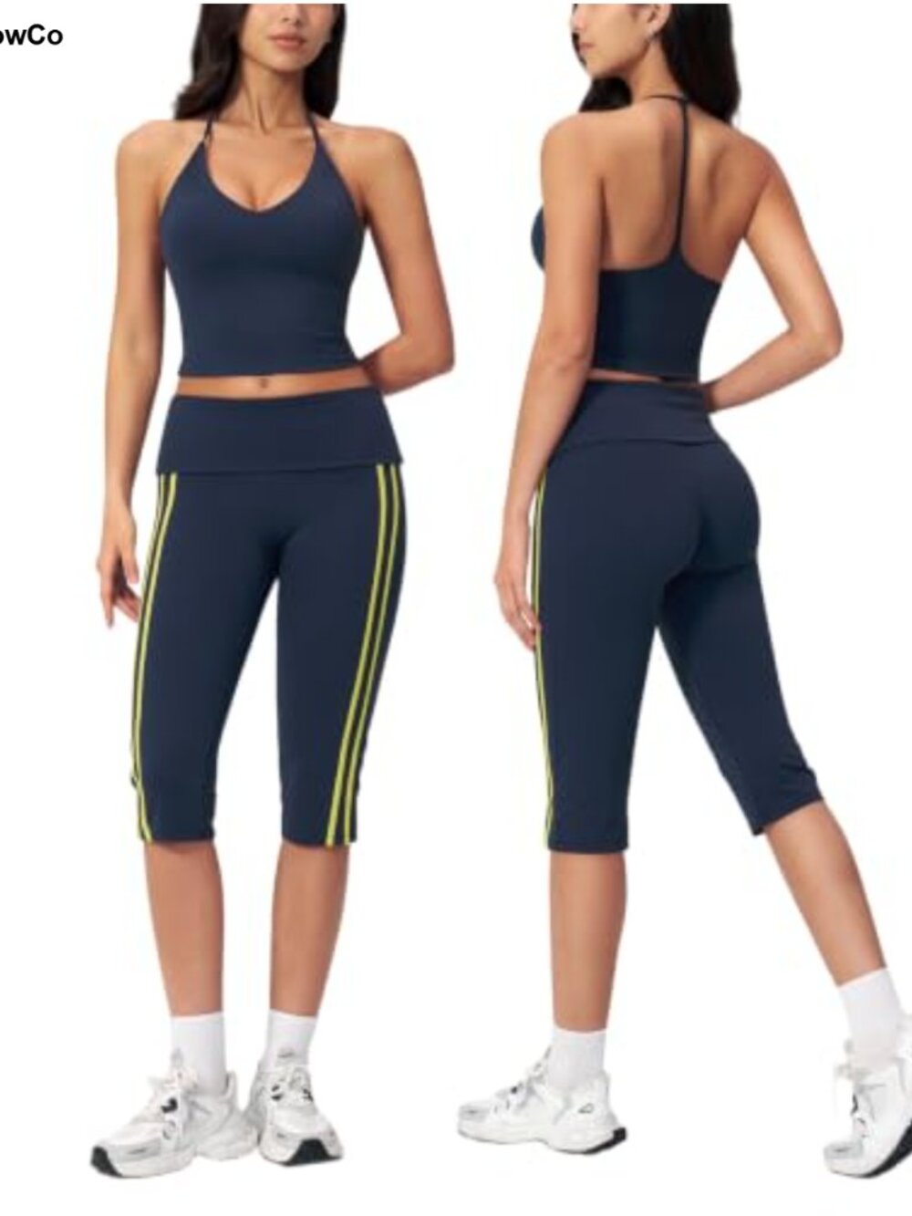 Women's Two Piece Workout Set Capri Leggings High Waisted Lounge Yoga